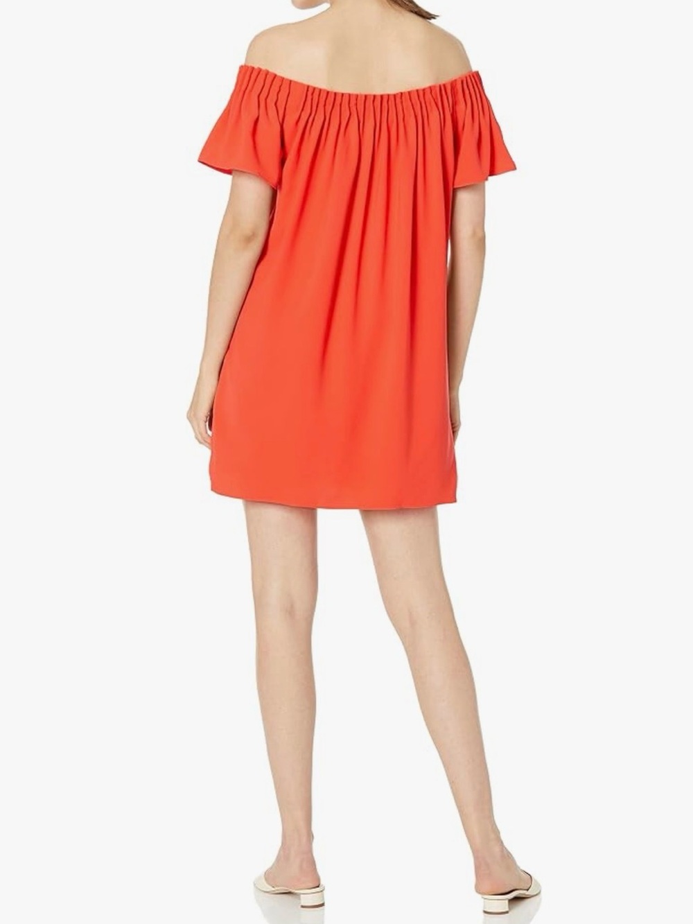 Trina Turk Off-Shoulder Coral Dress red poppy color